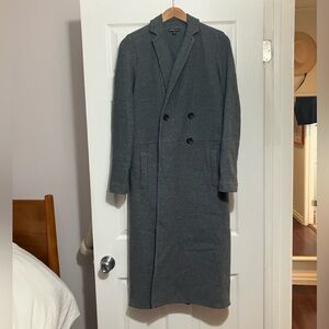 James Perse double-breasted grey 100% cotton fleece long sweatshirt coat 1 small